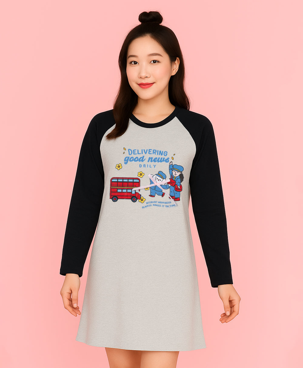 Long-sleeved bow nightdress