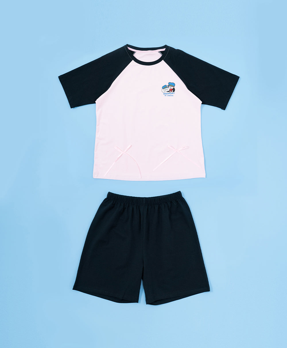 3/4 Sleeves Top with Ribbon and Shorts Sleep Set