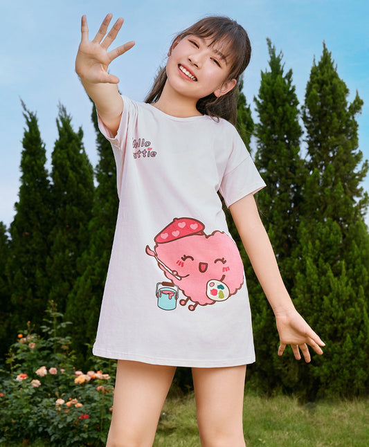 Girls' Heart Print Pajama Dress Girls Pajama Dress