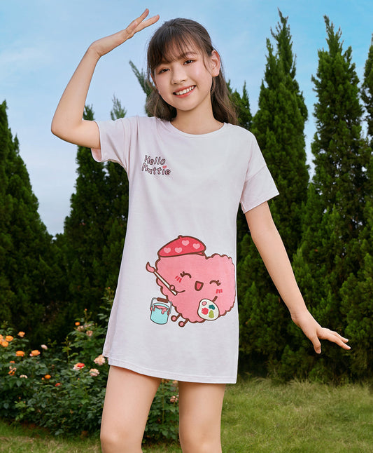 Girls' Heart Print Pajama Dress Girls Pajama Dress