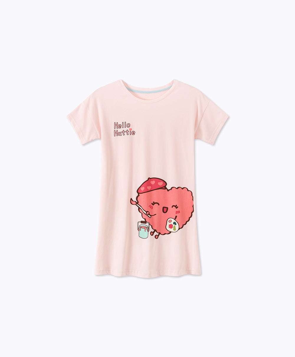 Girls' Heart Print Pajama Dress Girls Pajama Dress