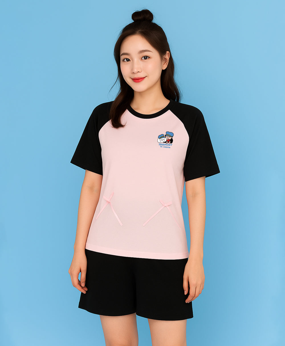 3/4 Sleeves Top with Ribbon and Shorts Sleep Set