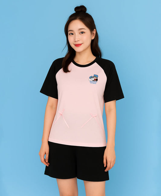 3/4 Sleeves Top with Ribbon and Shorts Sleep Set
